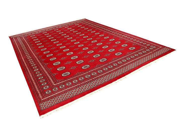 Red Pakistani Bokhara Rug 9' 1" x 11' 11" Hand-Knotted | No. QA72979