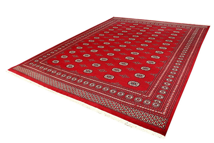 Red Pakistani Bokhara Rug 9' 1" x 11' 11" Hand-Knotted | No. QA72979