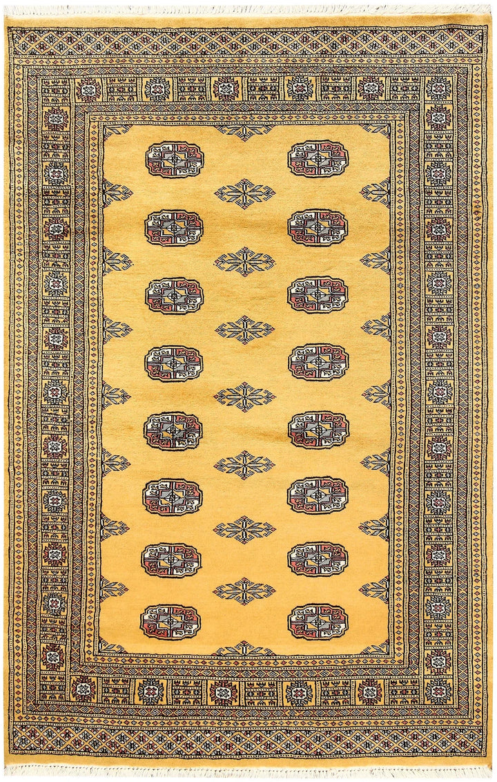 Gold Bokhara Rug 4' 2" x 6' 3" Hand-Knotted | No. QA72983