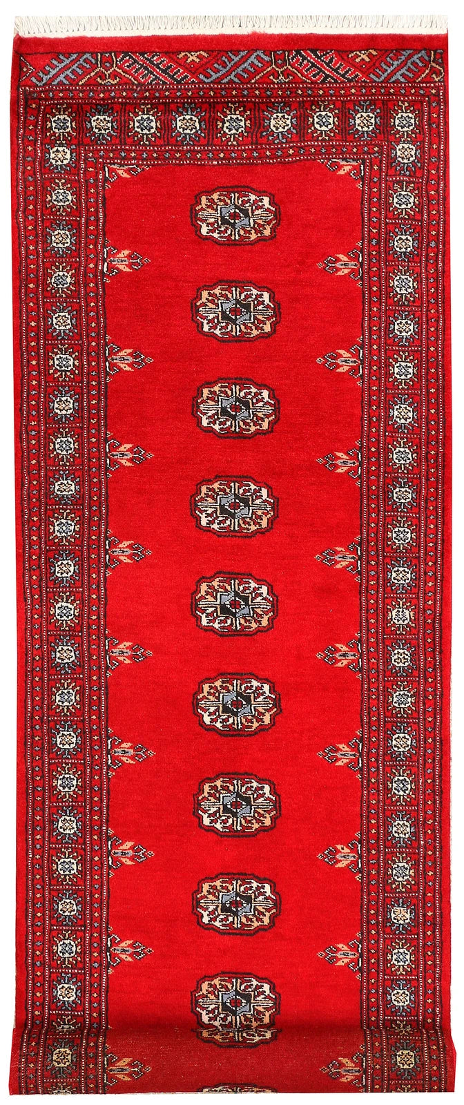 Red Pakistani Bokhara Rug 2' 6" x 9' 5" Hand-Knotted | No. QA72992