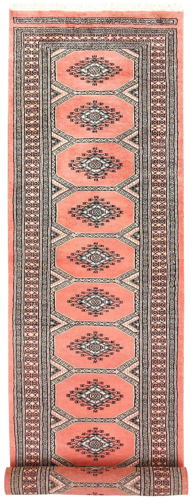 Light Salmon Pakistani Jaldar Rug 2' 4" x 9' 1" Hand-Knotted | No. QA72996