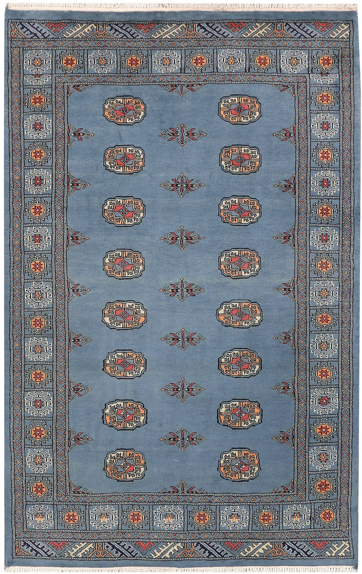Light Slate Grey Pakistani Bokhara Rug 4' 1" x 6' 4" Hand-Knotted | No. QA72999
