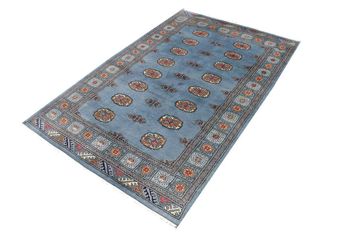 Light Slate Grey Pakistani Bokhara Rug 4' 1" x 6' 4" Hand-Knotted | No. QA72999
