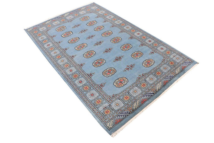 Light Slate Grey Pakistani Bokhara Rug 4' 1" x 6' 4" Hand-Knotted | No. QA72999