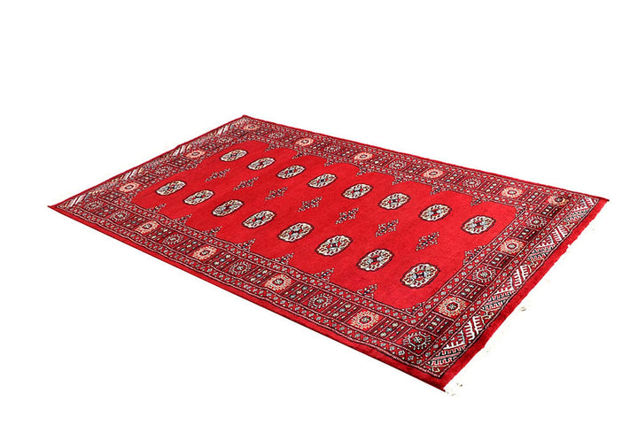 Red Pakistani Bokhara Rug 4' 2" x 6' 9" Hand-Knotted | No. QA73256