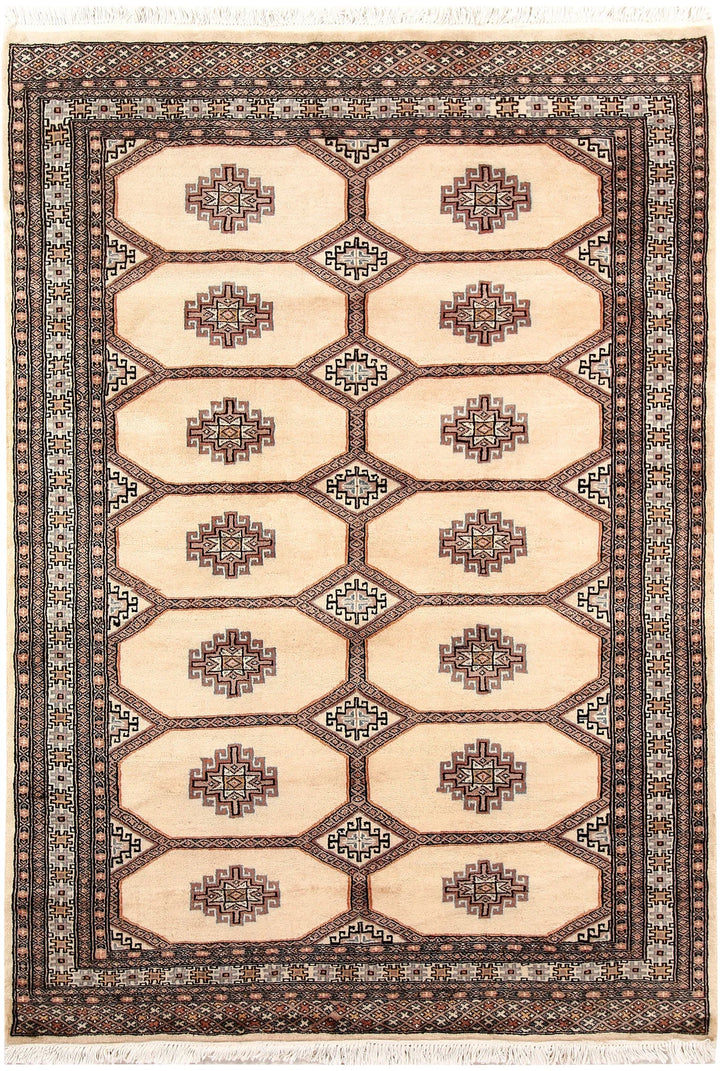 Brown Pakistani Jaldar Rug 4' 7" x 6' 6" Hand-Knotted | No. QA73285