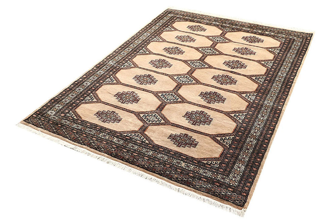 Brown Pakistani Jaldar Rug 4' 7" x 6' 6" Hand-Knotted | No. QA73285