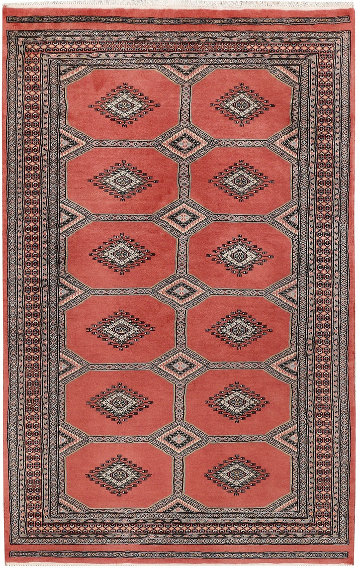 Red Pakistani Jaldar Rug 4' x 6'6" Hand-Knotted | No. QA73306