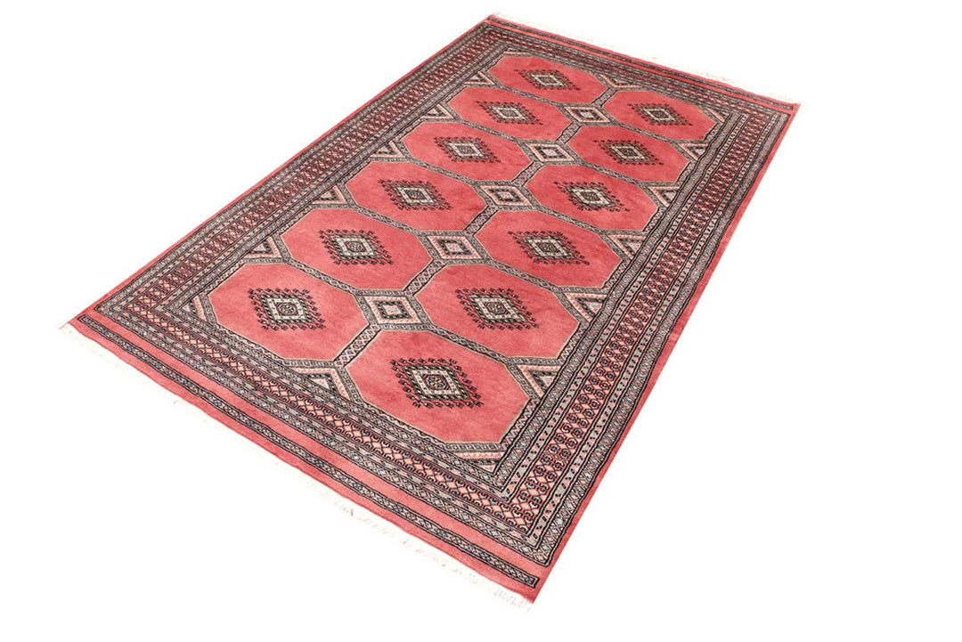 Red Pakistani Jaldar Rug 4' x 6'6" Hand-Knotted | No. QA73306