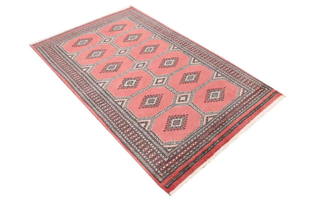 Red Pakistani Jaldar Rug 4' x 6'6" Hand-Knotted | No. QA73306