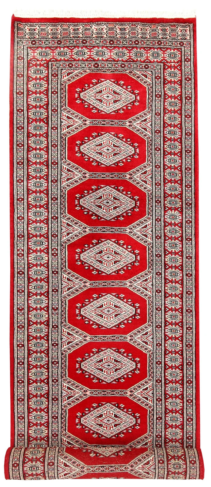 Red Pakistani Jaldar Rug 2' 6" x 10' 3" Hand-Knotted | No. QA73372