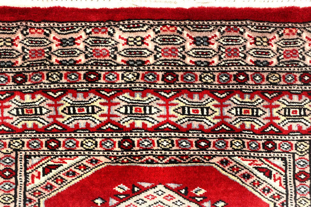 Red Pakistani Jaldar Rug 2' 6" x 10' 3" Hand-Knotted | No. QA73372