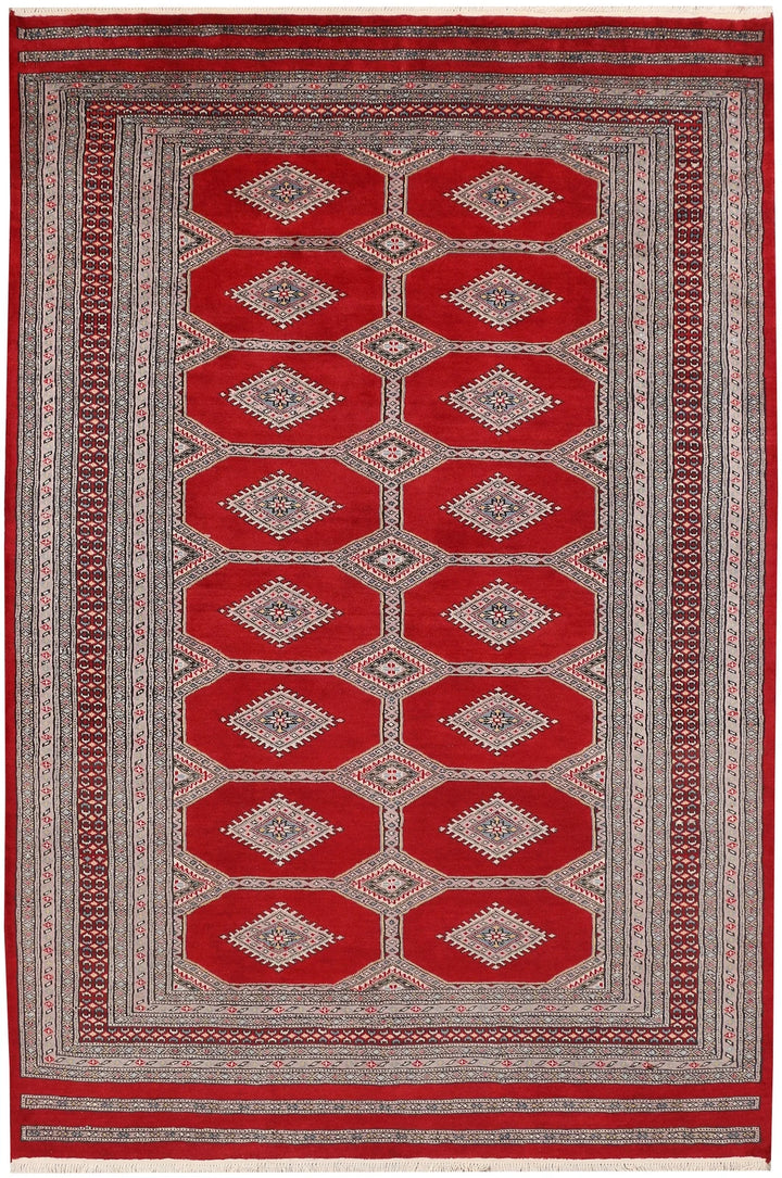Firebrick Red Pakistani Jaldar Rug 5' 6" x 8' 2" Hand-Knotted | No. QA73554