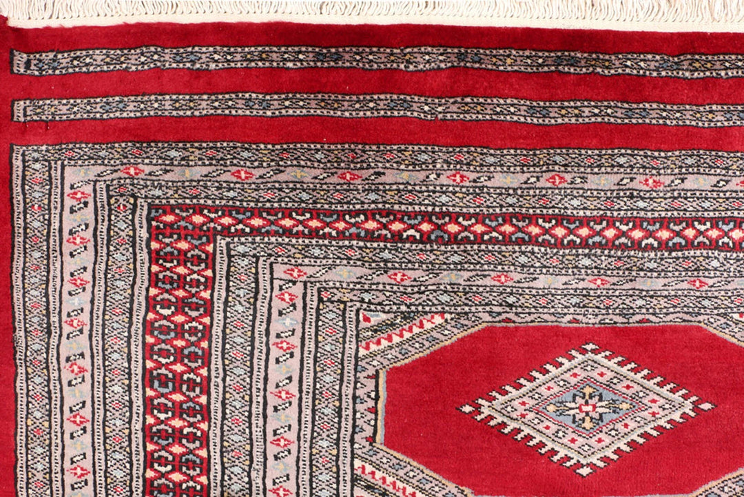 Firebrick Red Pakistani Jaldar Rug 5' 6" x 8' 2" Hand-Knotted | No. QA73554