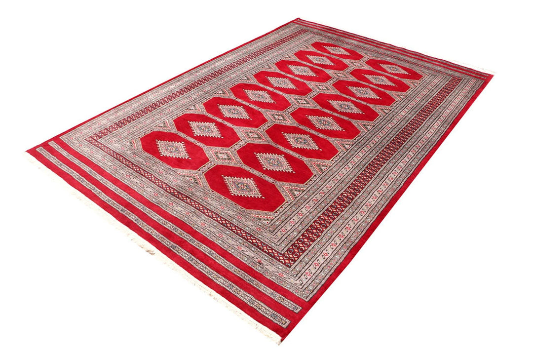 Firebrick Red Pakistani Jaldar Rug 5' 6" x 8' 2" Hand-Knotted | No. QA73554
