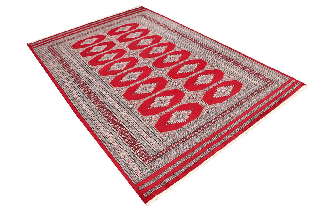 Firebrick Red Pakistani Jaldar Rug 5' 6" x 8' 2" Hand-Knotted | No. QA73554