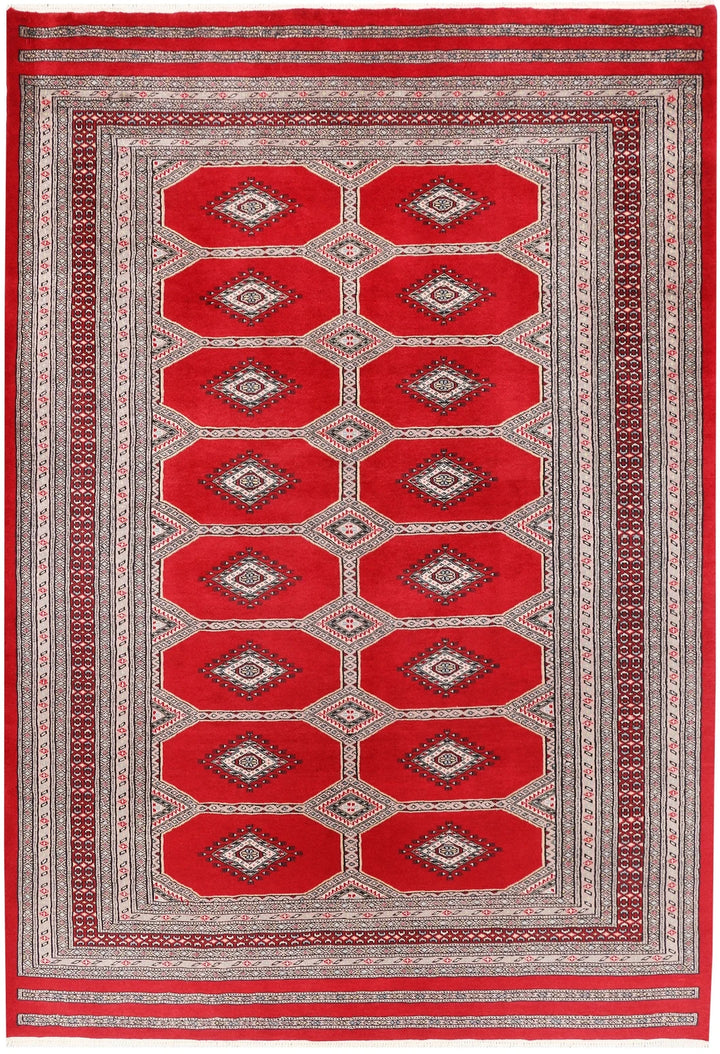 Firebrick Red Pakistani Jaldar Rug 5' 9" x 8' Hand-Knotted | No. QA73727