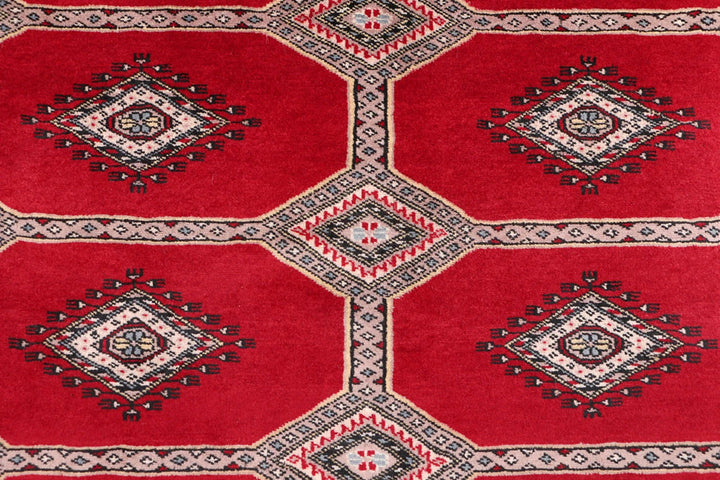 Firebrick Red Pakistani Jaldar Rug 5' 9" x 8' Hand-Knotted | No. QA73727