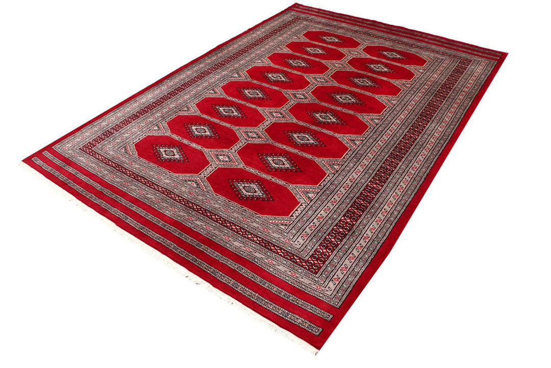 Firebrick Red Pakistani Jaldar Rug 5' 9" x 8' Hand-Knotted | No. QA73727