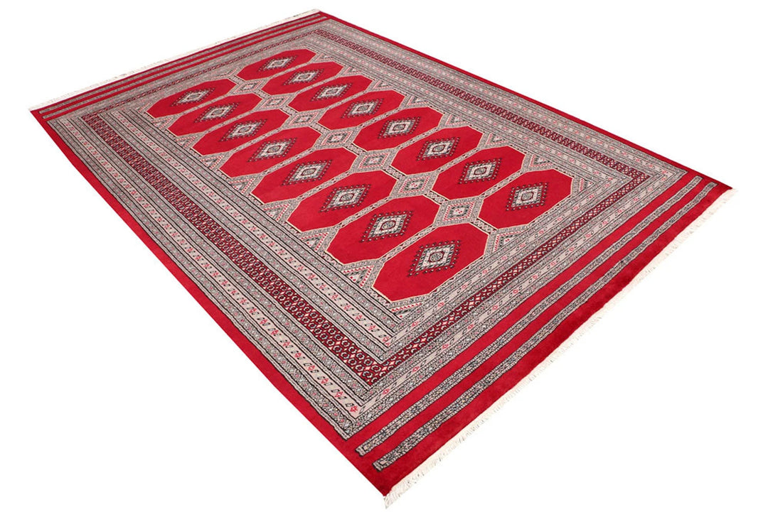Firebrick Red Pakistani Jaldar Rug 5' 9" x 8' Hand-Knotted | No. QA73727