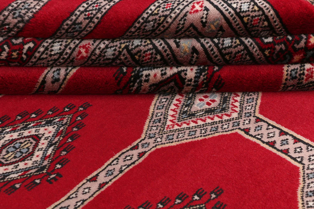 Firebrick Red Pakistani Jaldar Rug 5' 9" x 8' Hand-Knotted | No. QA73727