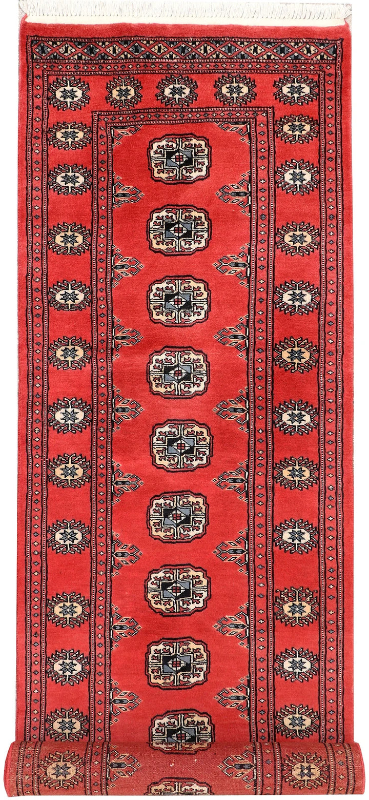 Red Bokhara Rug 2' 7" x 10' Hand-Knotted | No. QA73752