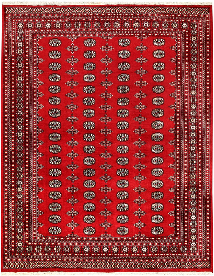Firebrick Red Pakistani Bokhara Rug 8' x 10'2" Hand-Knotted | No. QA73763
