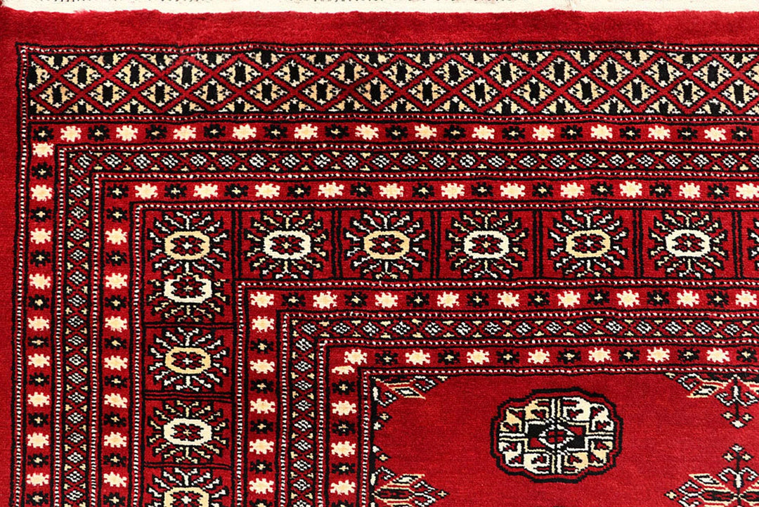 Firebrick Red Pakistani Bokhara Rug 8' x 10'2" Hand-Knotted | No. QA73763