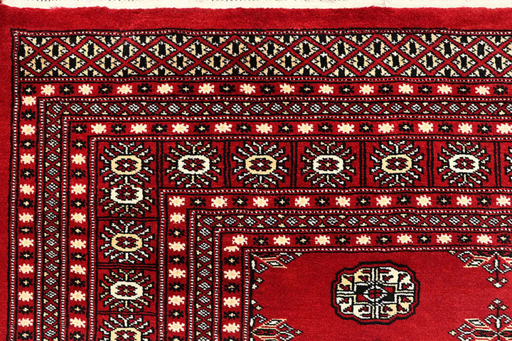 Firebrick Red Pakistani Bokhara Rug 8' x 10'2" Hand-Knotted | No. QA73763