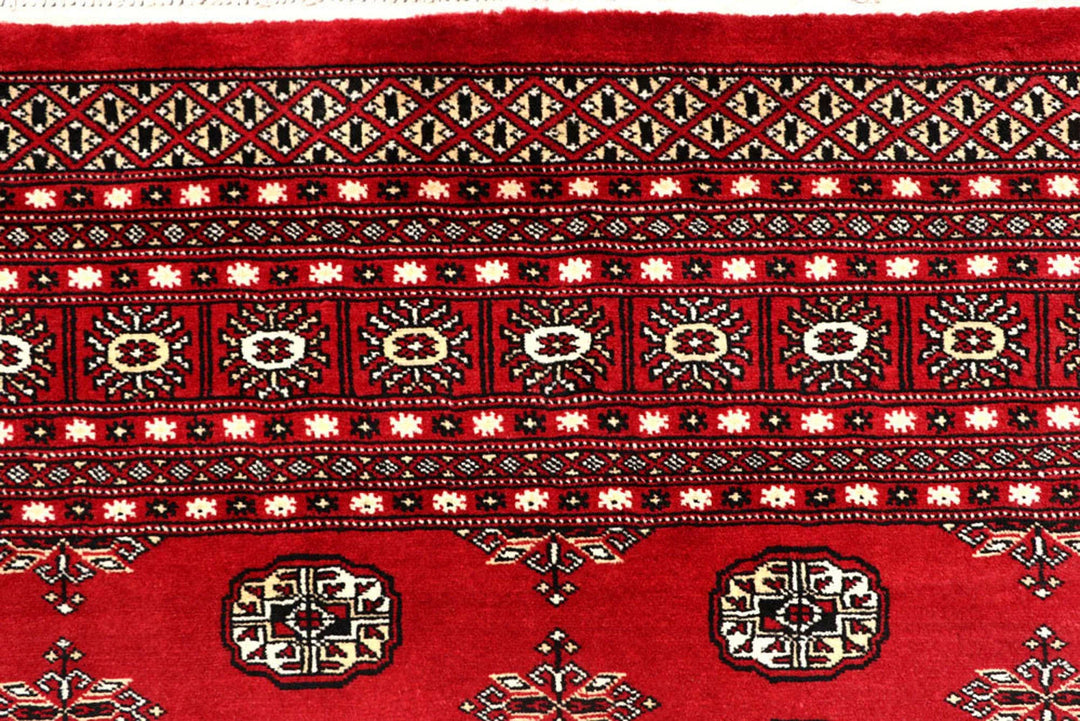 Firebrick Red Pakistani Bokhara Rug 8' x 10'2" Hand-Knotted | No. QA73763