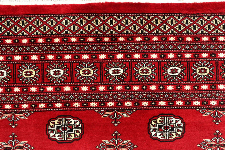 Firebrick Red Pakistani Bokhara Rug 8' x 10'2" Hand-Knotted | No. QA73763
