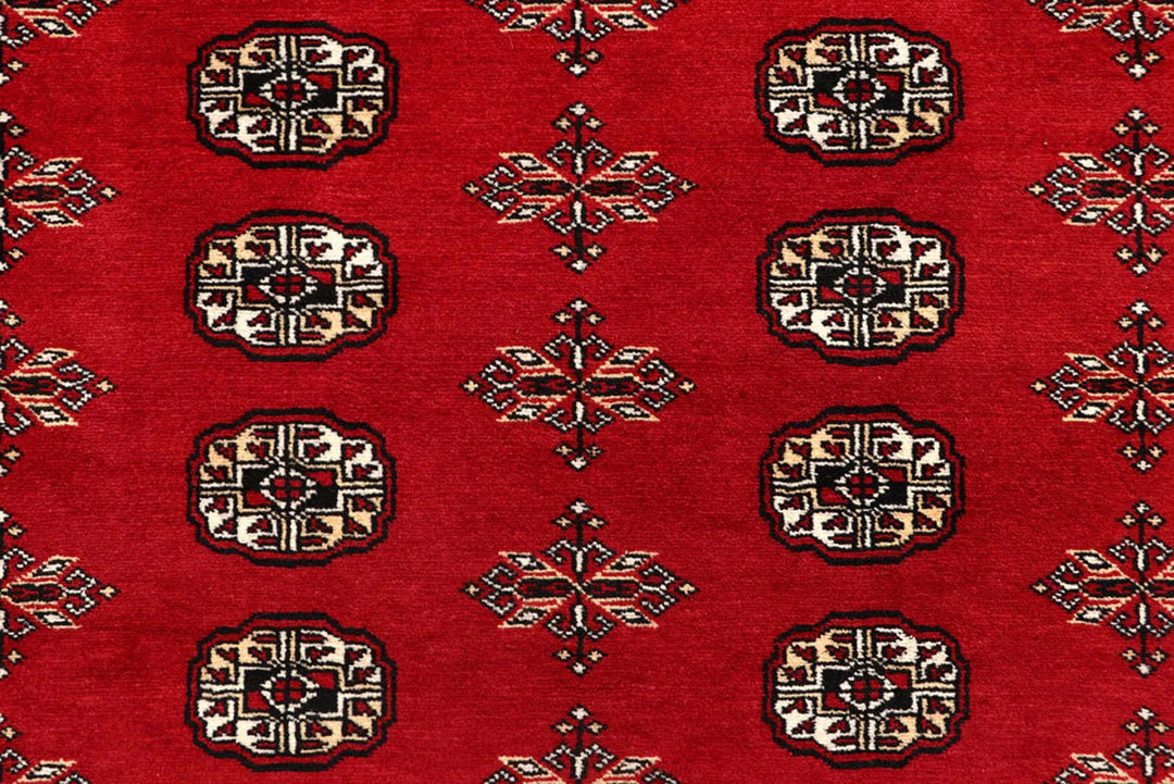 Firebrick Red Pakistani Bokhara Rug 8' x 10'2" Hand-Knotted | No. QA73763
