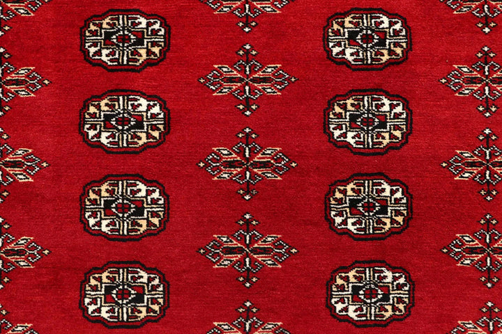 Firebrick Red Pakistani Bokhara Rug 8' x 10'2" Hand-Knotted | No. QA73763