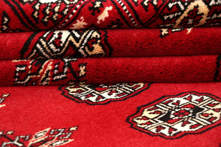 Firebrick Red Pakistani Bokhara Rug 8' x 10'2" Hand-Knotted | No. QA73763