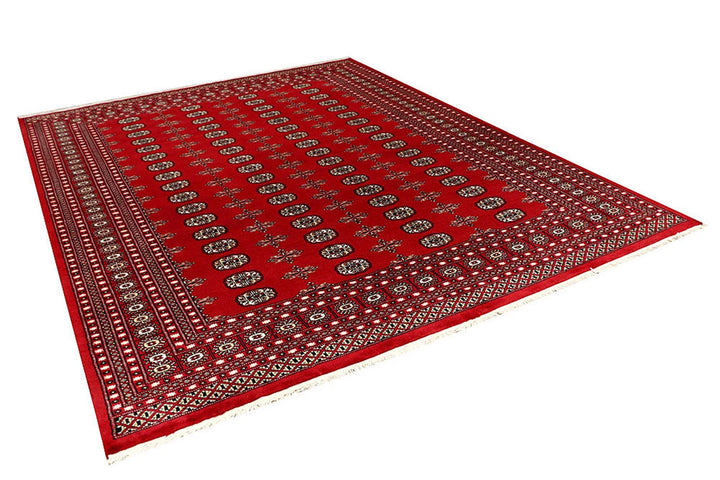 Firebrick Red Pakistani Bokhara Rug 8' x 10'2" Hand-Knotted | No. QA73763