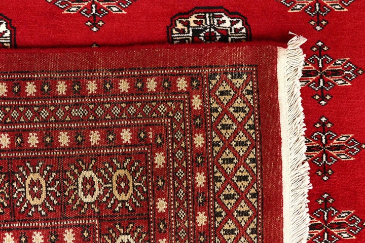 Firebrick Red Pakistani Bokhara Rug 8' x 10'2" Hand-Knotted | No. QA73763