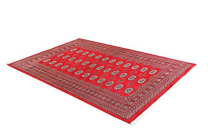 Red Pakistani Bokhara Rug 5' 6" x 8' 4" Hand-Knotted | No. QA73765