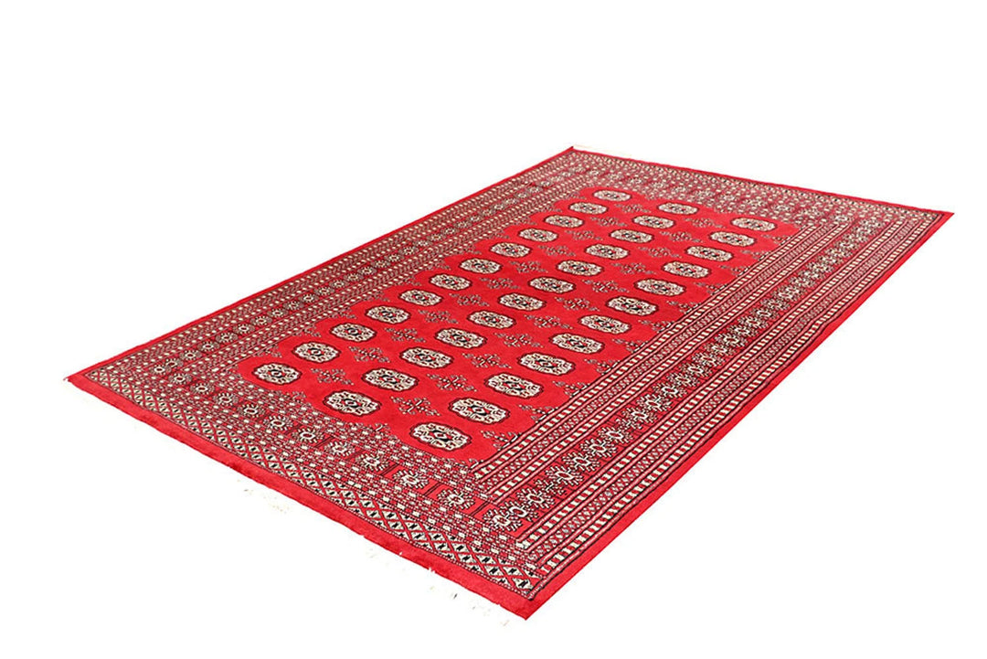 Red Pakistani Bokhara Rug 5' 6" x 8' 4" Hand-Knotted | No. QA73765