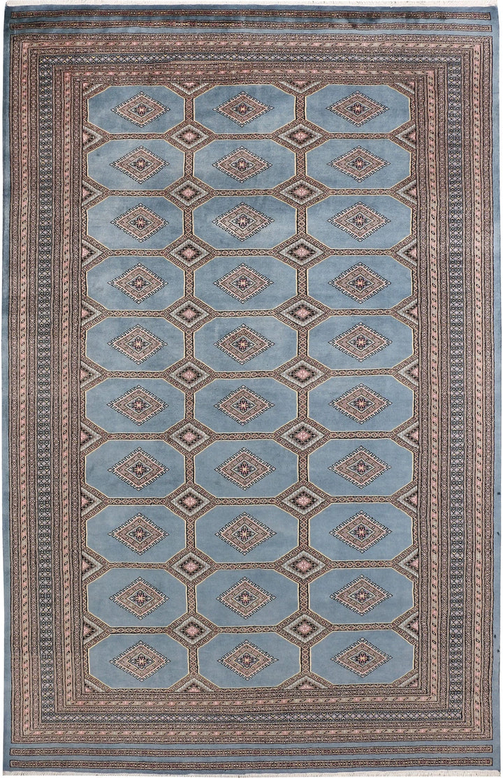 Light Slate Grey Pakistani Jaldar Rug 6' 8" x 10' 4" Hand-Knotted | No. QA73807