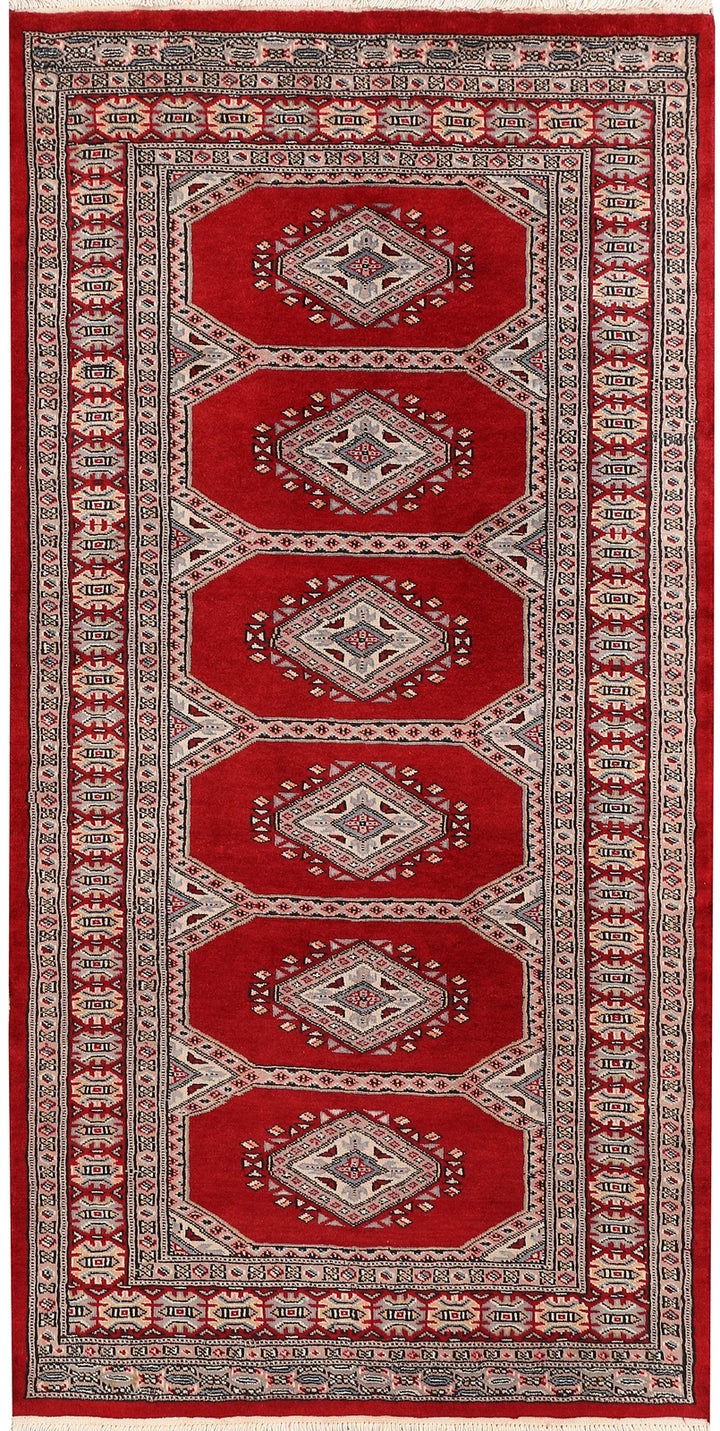 Dark Red Pakistani Jaldar Rug 3' 1" x 6' 2" Hand-Knotted | No. QA74217