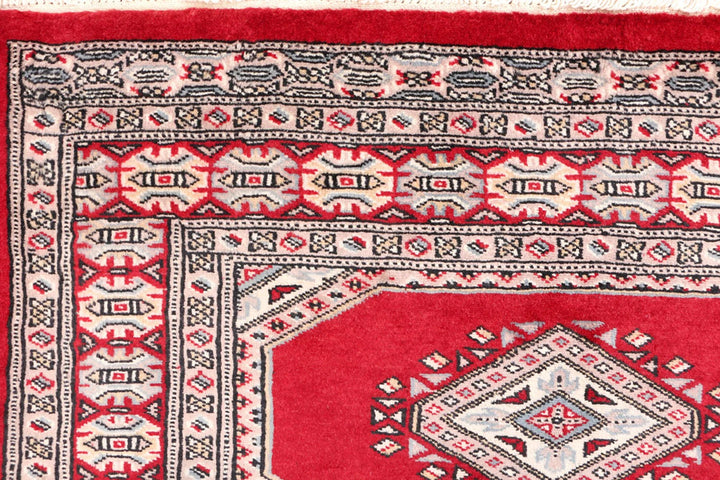 Dark Red Pakistani Jaldar Rug 3' 1" x 6' 2" Hand-Knotted | No. QA74217