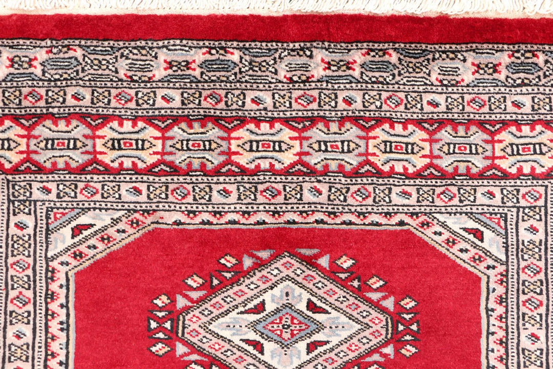 Dark Red Pakistani Jaldar Rug 3' 1" x 6' 2" Hand-Knotted | No. QA74217