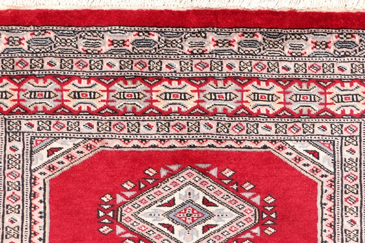 Dark Red Pakistani Jaldar Rug 3' 1" x 6' 2" Hand-Knotted | No. QA74217