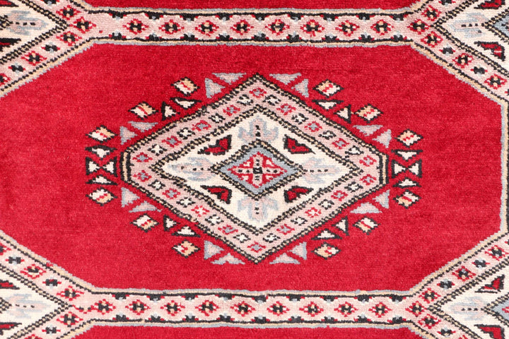 Dark Red Pakistani Jaldar Rug 3' 1" x 6' 2" Hand-Knotted | No. QA74217