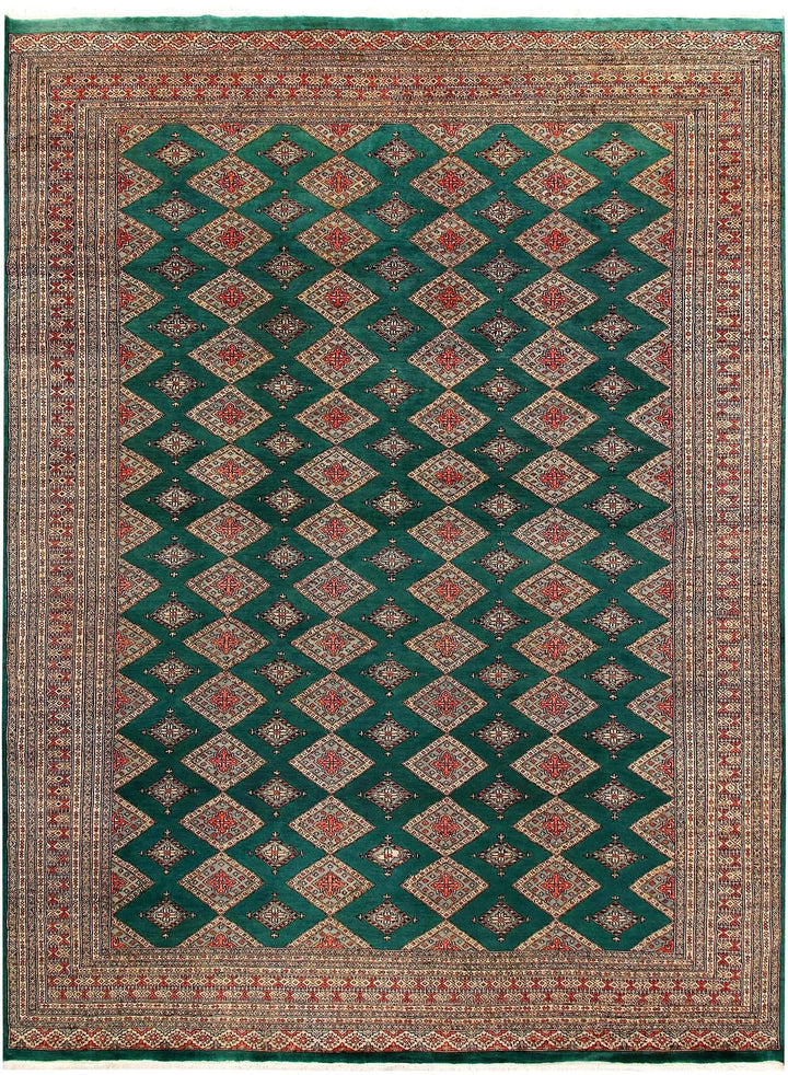 Sea Green Pakistani Jaldar Rug 8' 2" x 10' 10" Hand-Knotted | No. QA74249