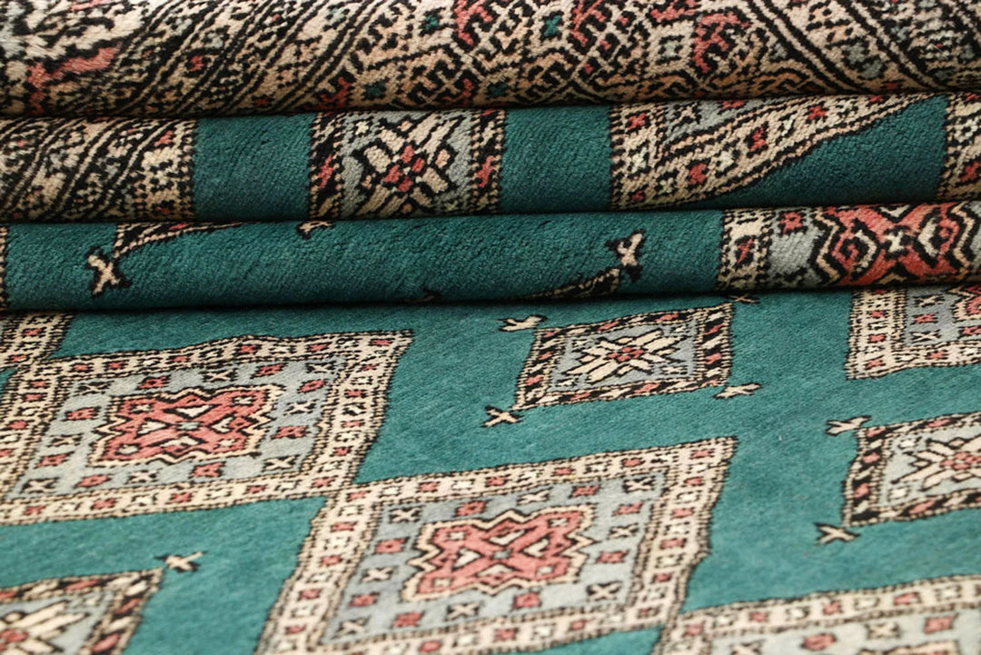 Sea Green Pakistani Jaldar Rug 8' 2" x 10' 10" Hand-Knotted | No. QA74249