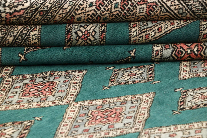 Sea Green Pakistani Jaldar Rug 8' 2" x 10' 10" Hand-Knotted | No. QA74249