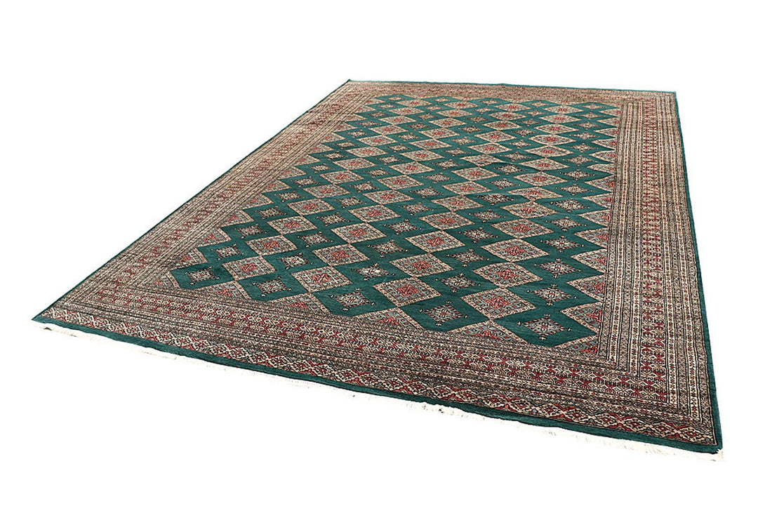 Sea Green Pakistani Jaldar Rug 8' 2" x 10' 10" Hand-Knotted | No. QA74249