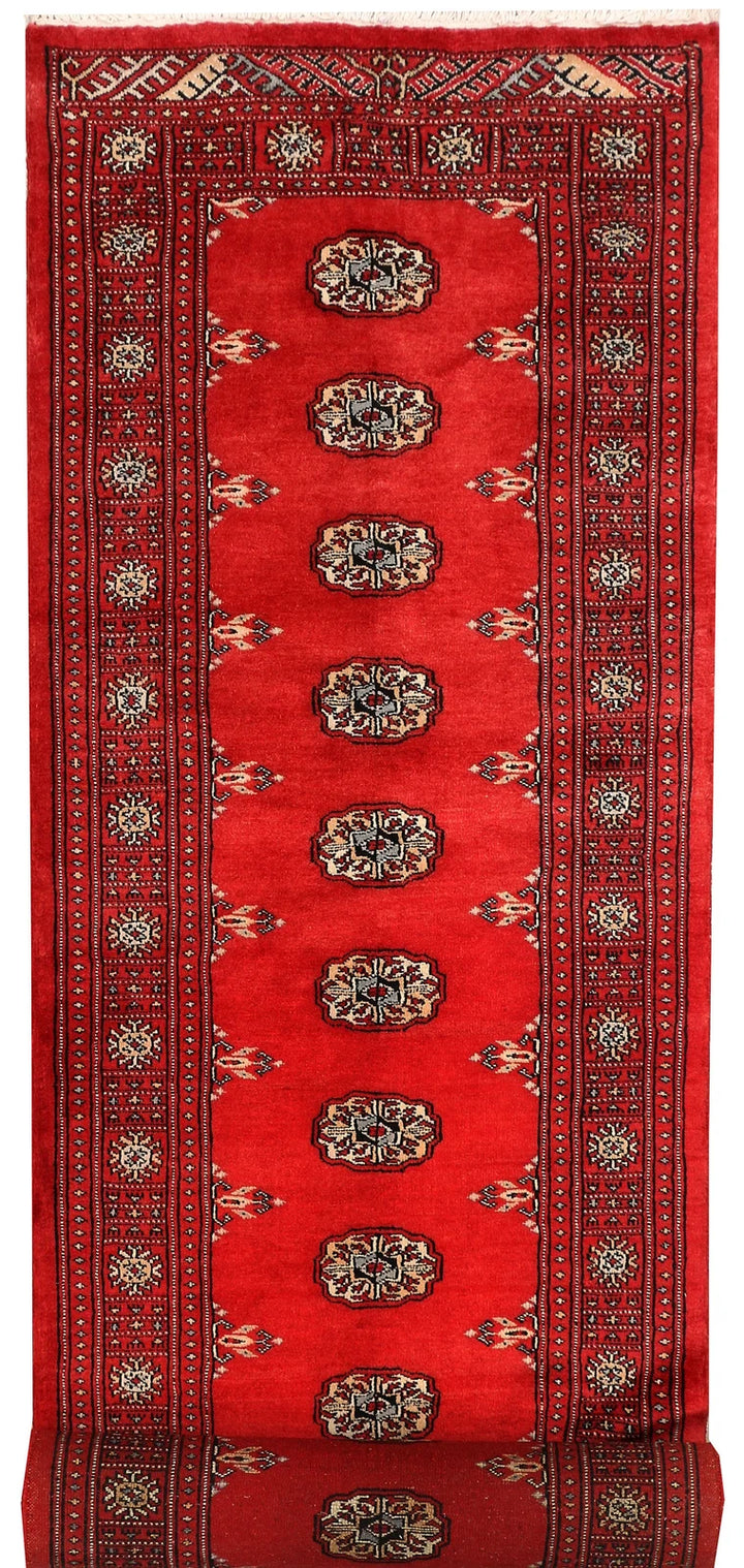 Red Pakistani Bokhara Rug 2' 8" x 10' Hand-Knotted | No. QA74256