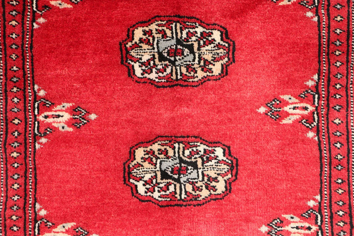 Red Pakistani Bokhara Rug 2' 8" x 10' Hand-Knotted | No. QA74256